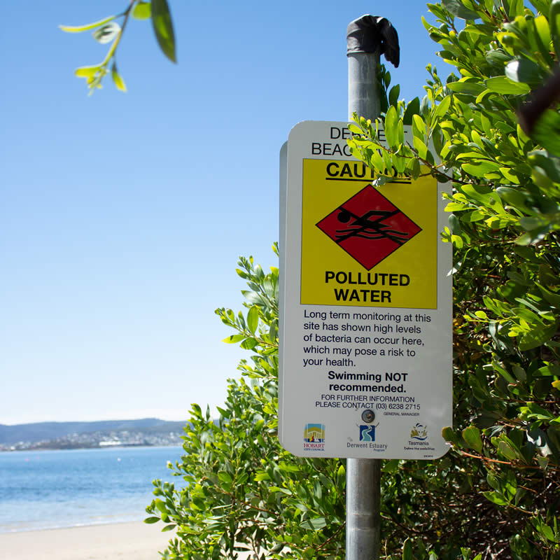 Current sign warning of poor water quality at Nutgrove beach (west) may soon be a thing of the past. Image: Olivia Skeers.